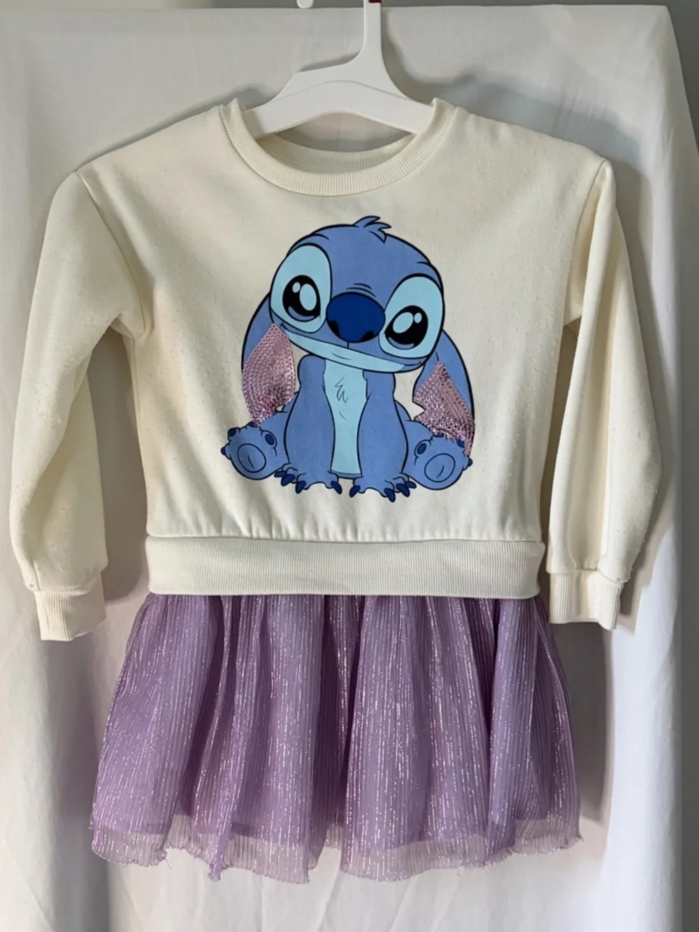 Disney’s Cream Top with Blue Stitch Graphic and built in skirt dress size 5